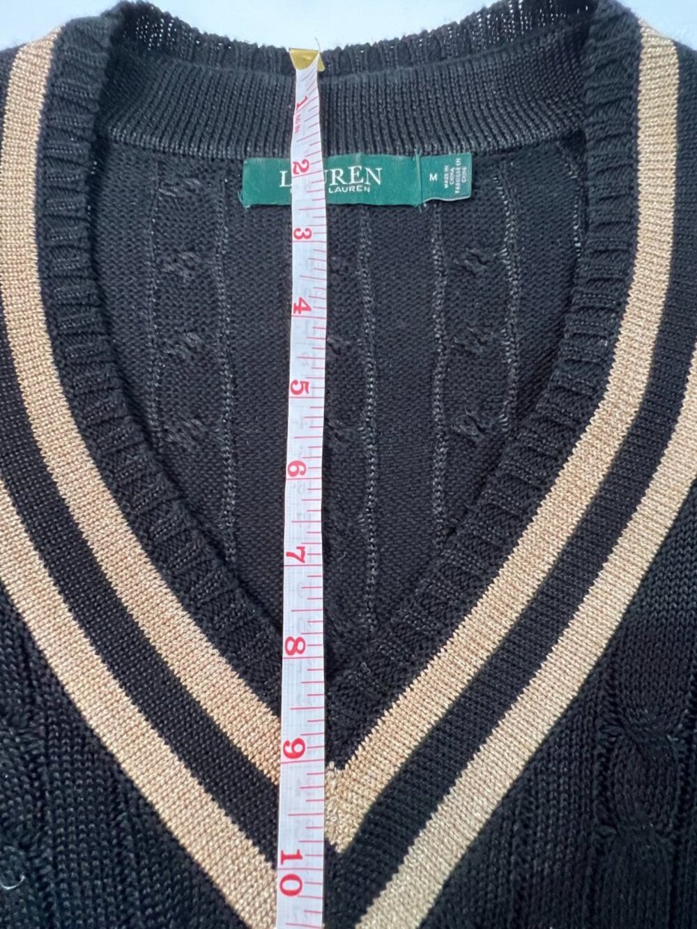 Lauren Ralph Lauren Black Gold Cable Knit Cricket Sweater M - Picture 3 of 6